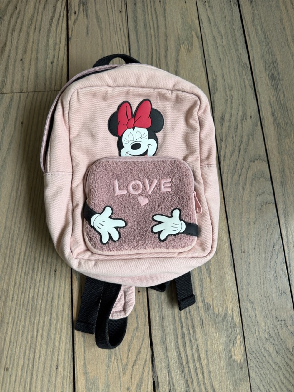 Zara Pink Minnie Mouse Kids Backpack with LOVE Front Pocket